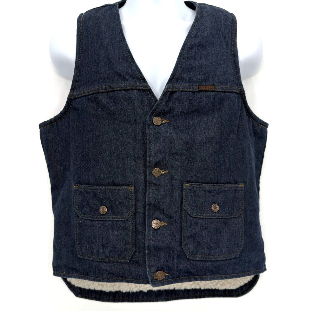 Vintage 70s Big Ben Denim Vest Mens M Sherpa Lined USA Western Workwear